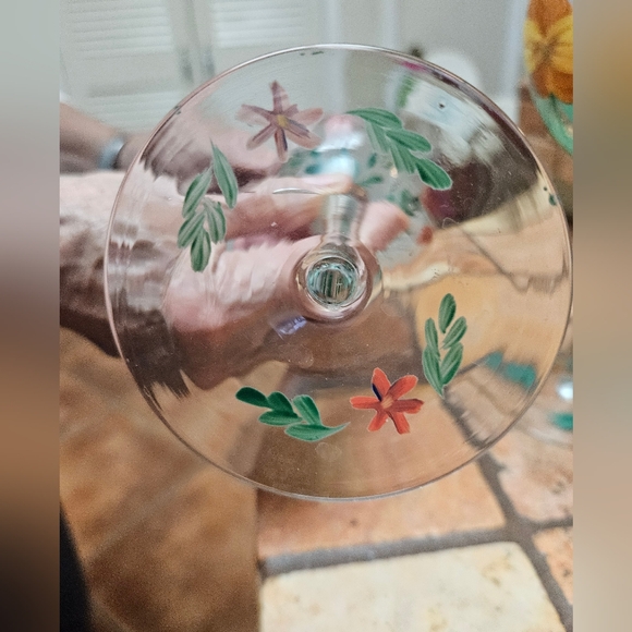 Hand Painted Clear Glass Goblets Wine Glasses Summer Flowers Set of 6 - Picture 4 of 7